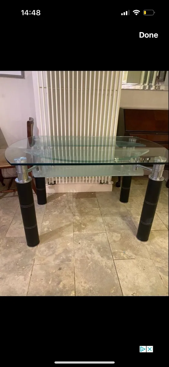 Glass table top leather legs - Image 1