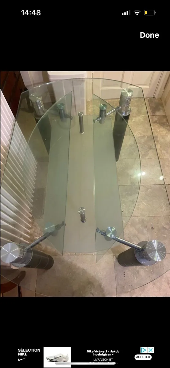 Glass table top leather legs - Image 2