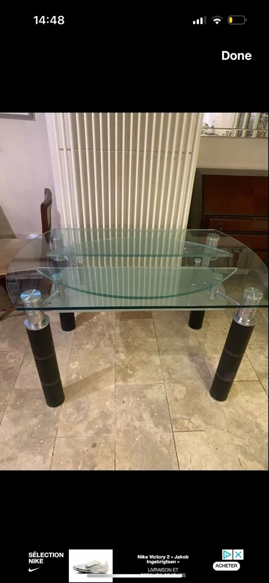 Glass table top leather legs - Image 3