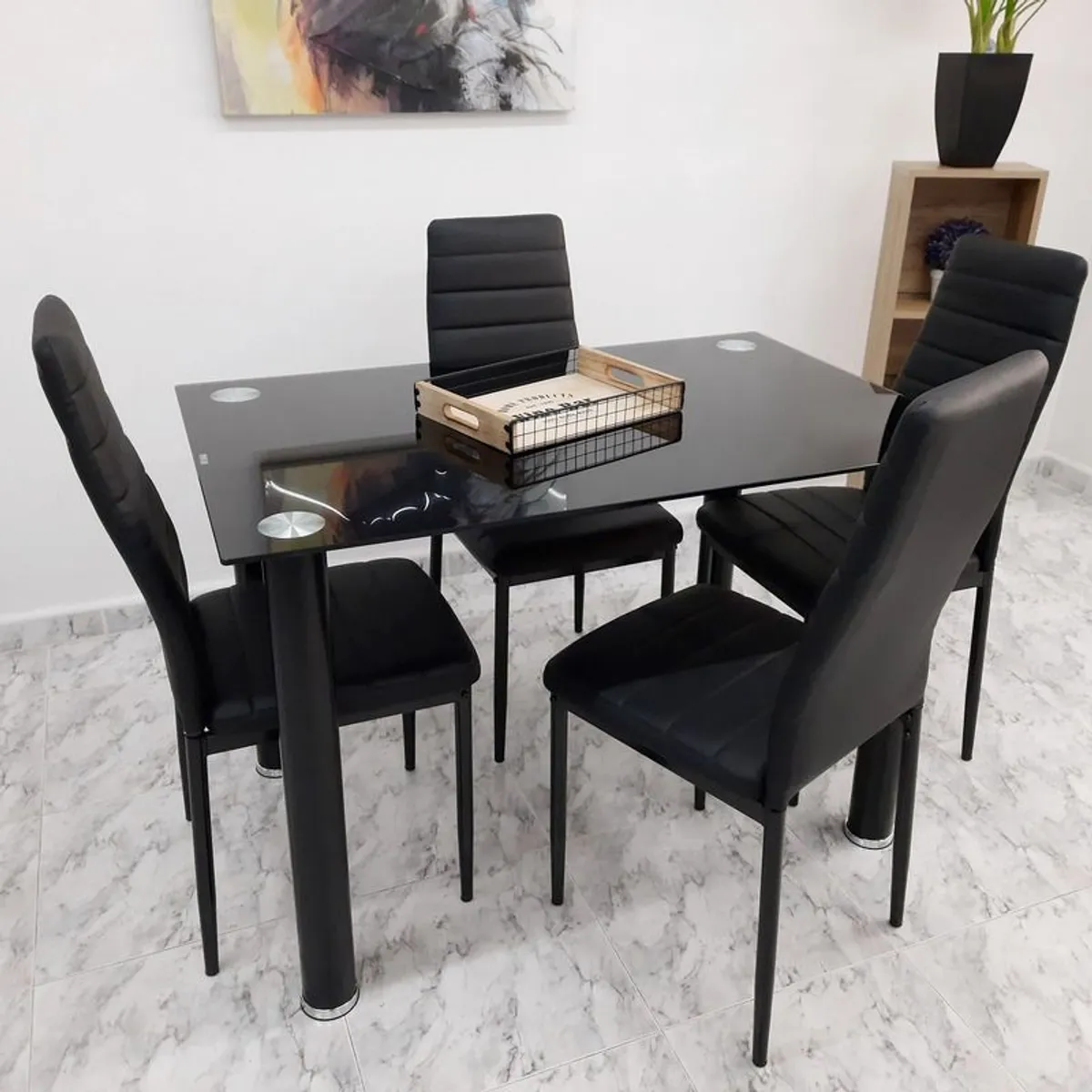 Compact Glass Dining Table Set Seats 4 FREE Delivery - Image 1