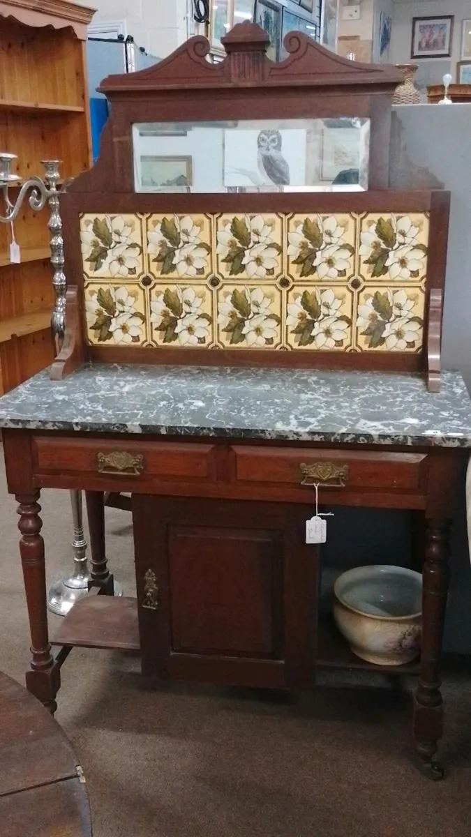 Edwardian Tiled Back Wash Stand - Image 1