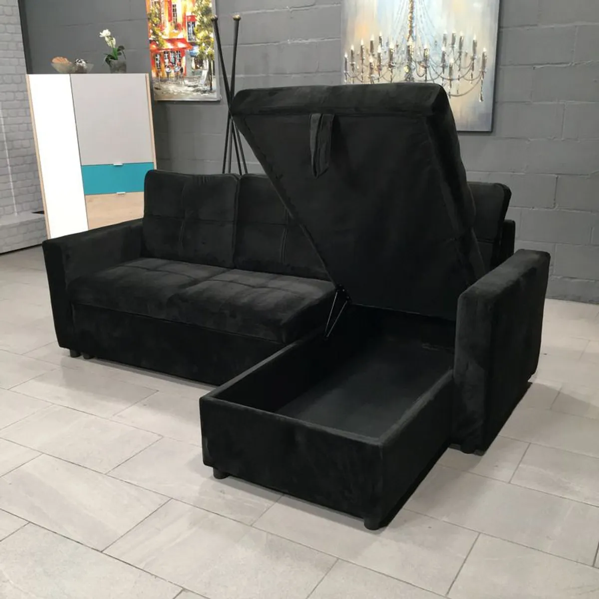 Black Corner Sofa Bed with Storage & Pull-Out Base - Image 2