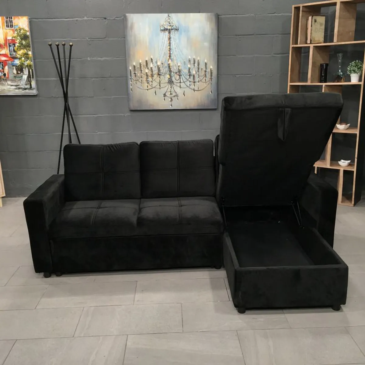 Black Corner Sofa Bed with Storage & Pull-Out Base - Image 3