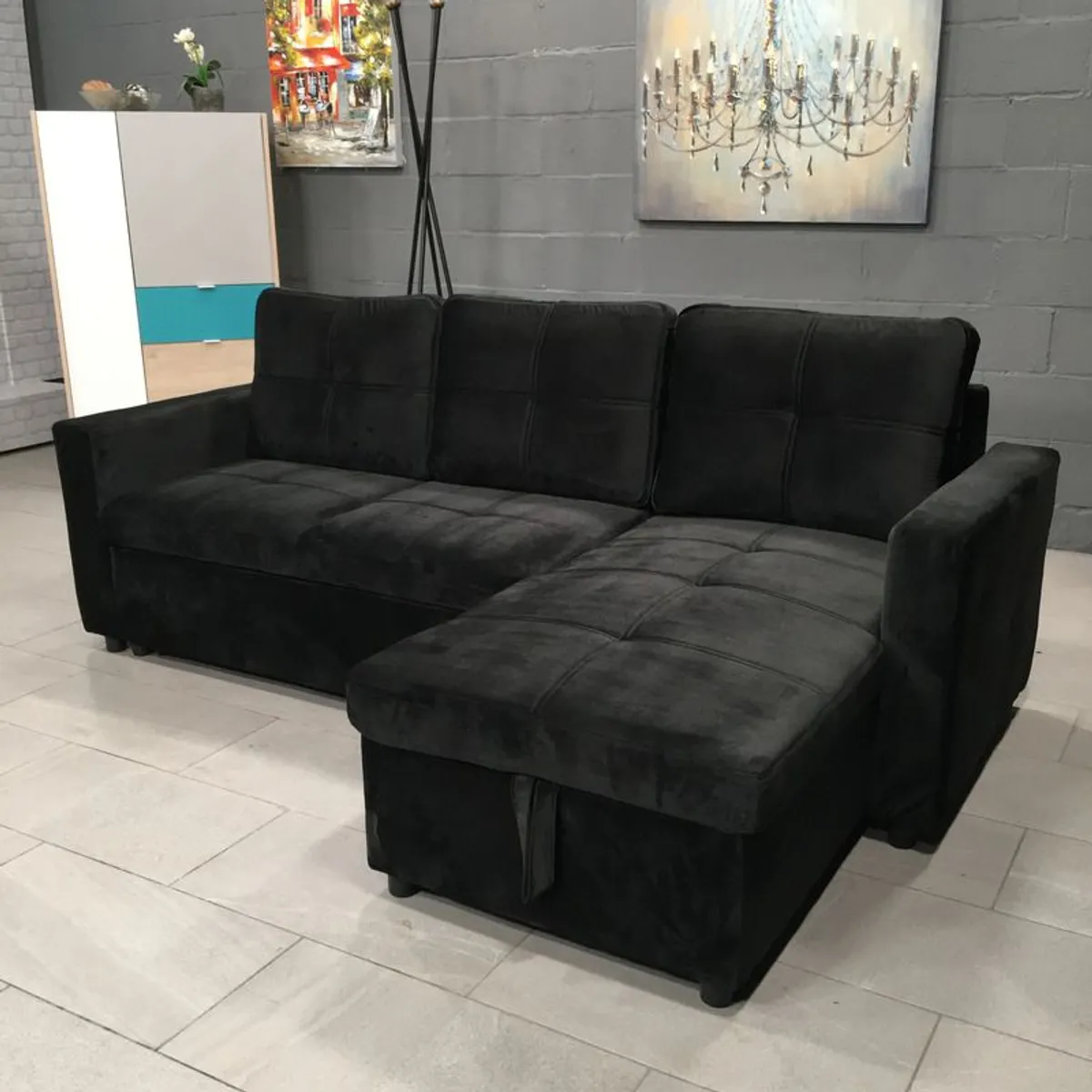 Black Corner Sofa Bed with Storage & Pull-Out Base - Image 4