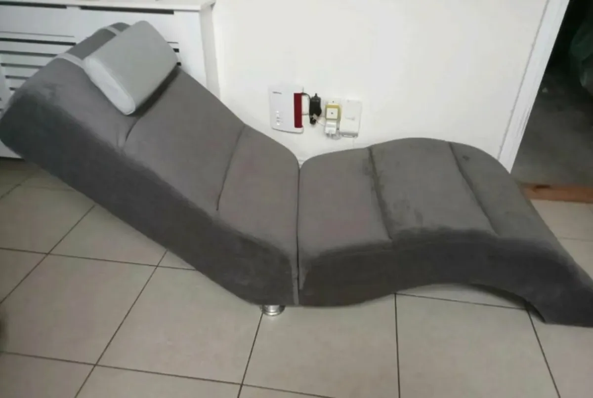 Grey Fabric Chaise Long Lounger with headrest - Image 3