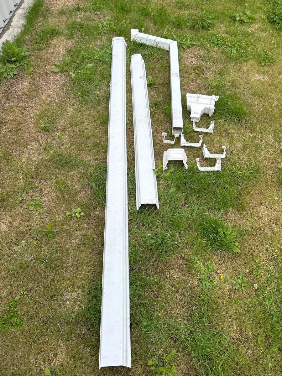 White PVC gutter and downpipe with fittings - Image 1