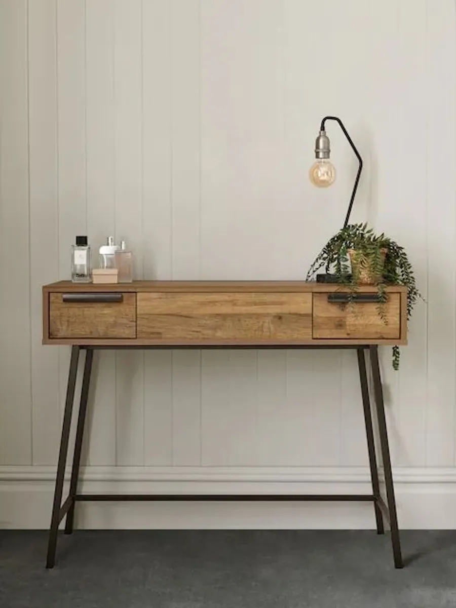 Next Dark Bronx Oak Effect 2 Drawer Dressing Table - Image 1