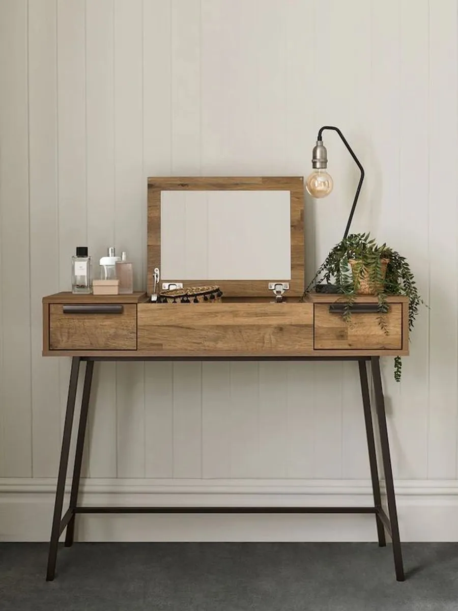 Next Dark Bronx Oak Effect 2 Drawer Dressing Table - Image 2
