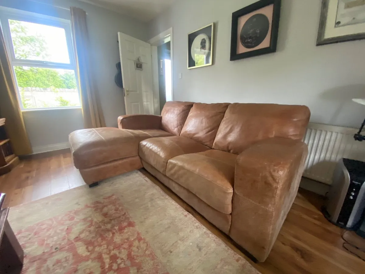 Free Brown Natural Leather Sofa. - Image 1