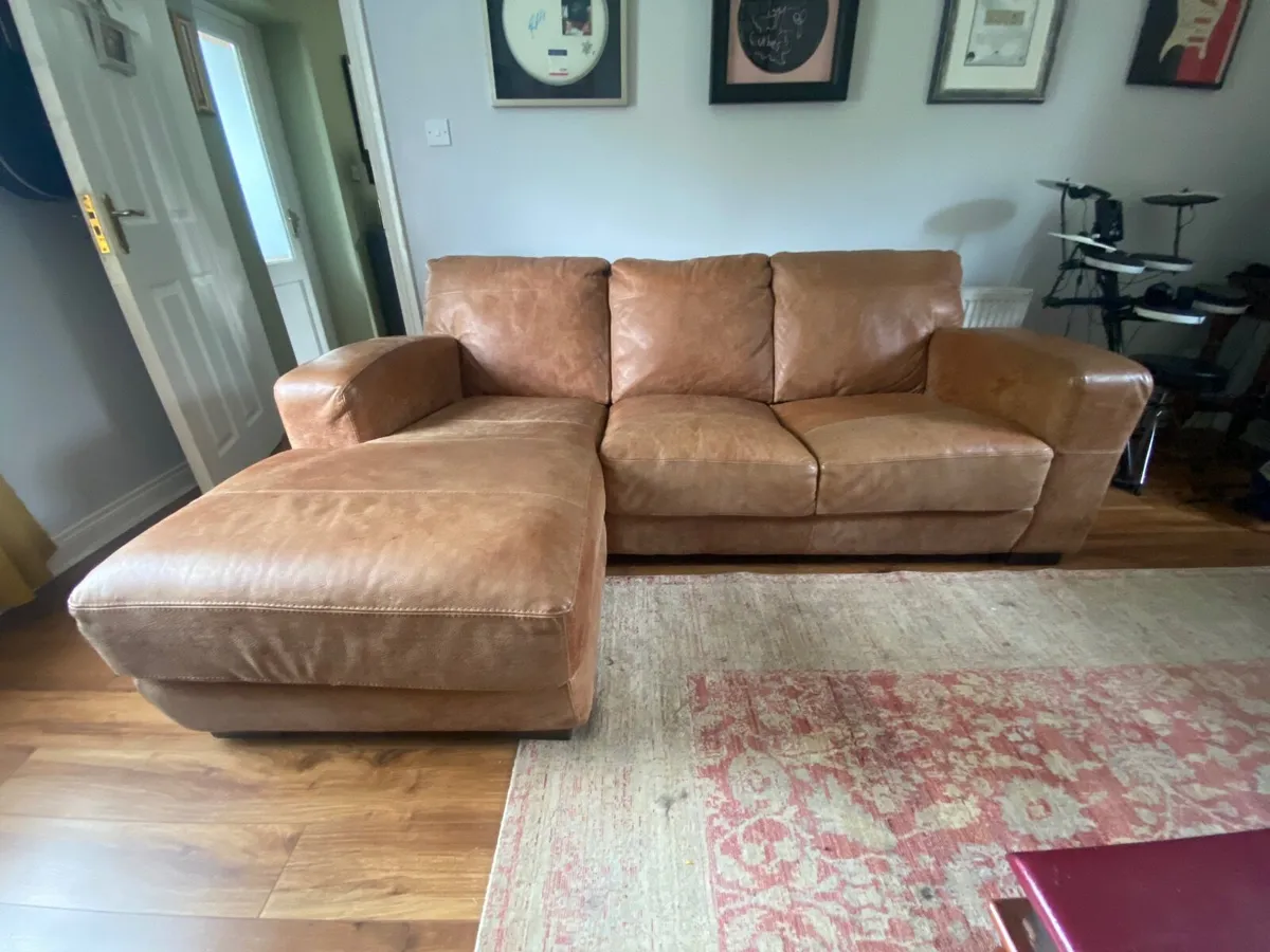 Free Brown Natural Leather Sofa. - Image 2