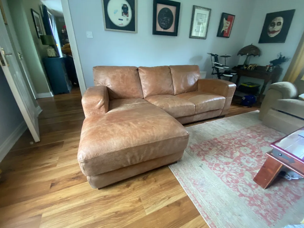 Free Brown Natural Leather Sofa. - Image 3