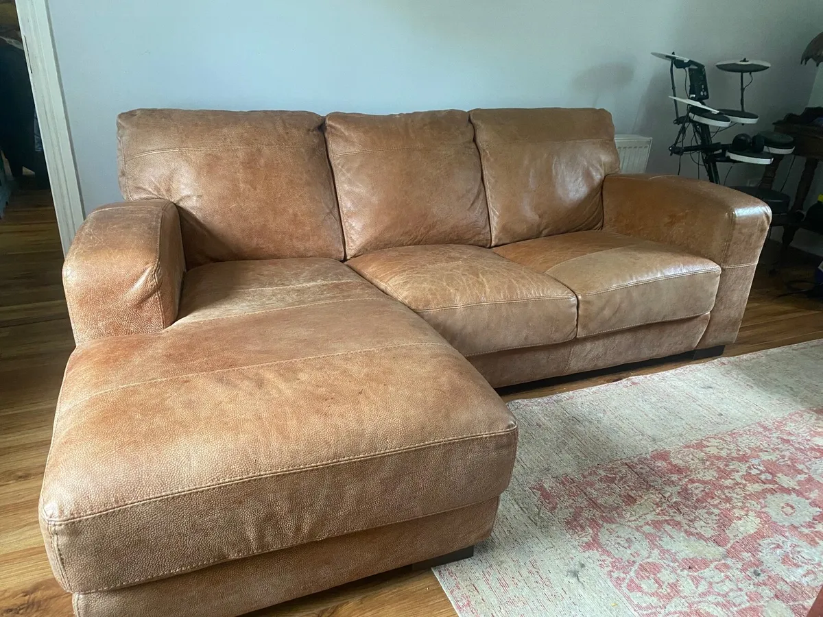 Free Brown Natural Leather Sofa. - Image 4