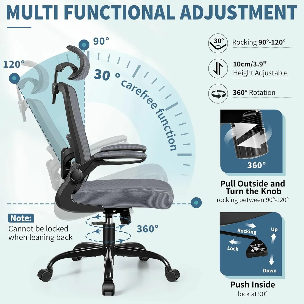 Ergonomic Office Chair Headrest Desk Chair grey - Image 2