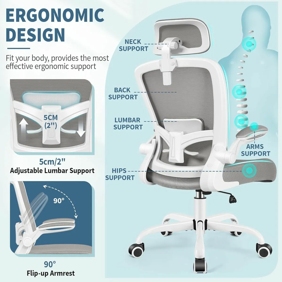 Ergonomic Office Chair, Headrest Desk Gaming Chair - Image 3