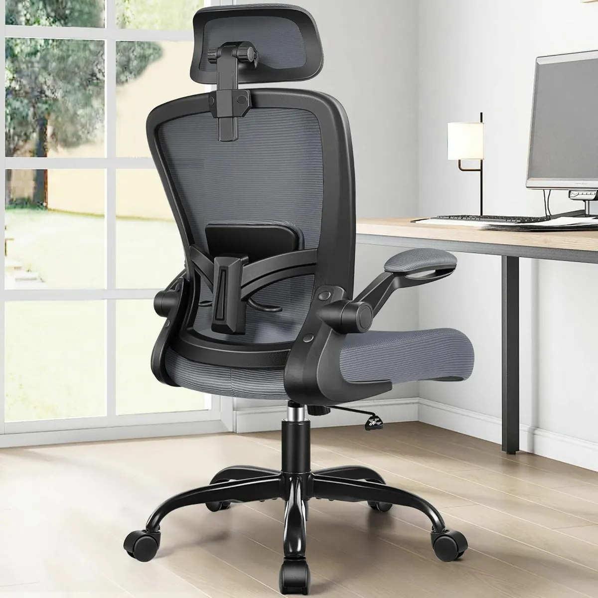 Ergonomic Office Chair Headrest Desk Chair grey - Image 4