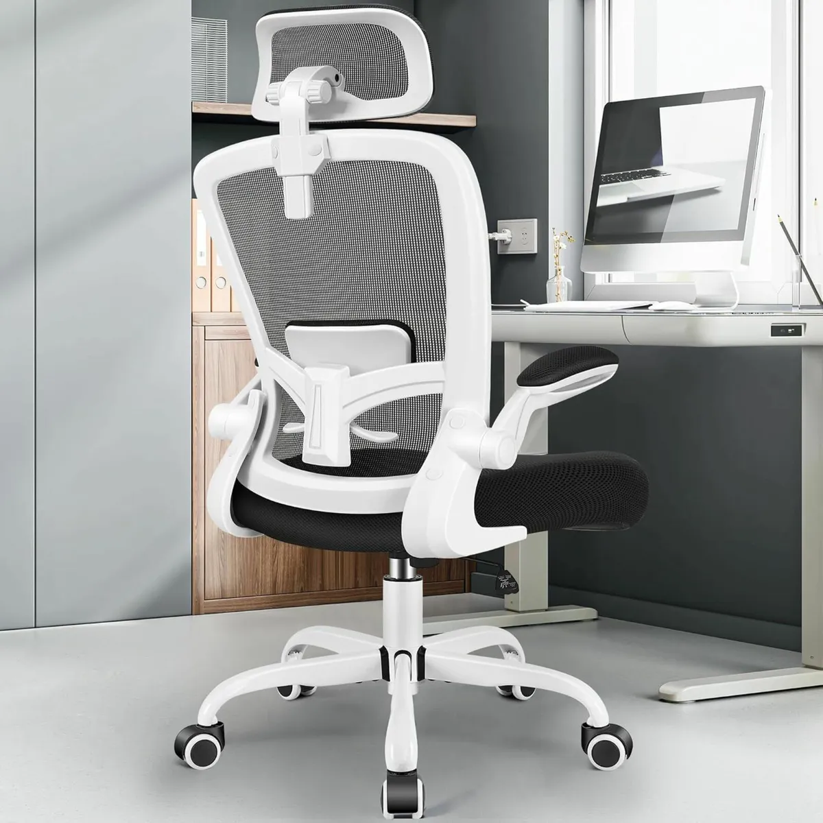 Ergonomic Office Chair Headrest Gaming Chair White - Image 1