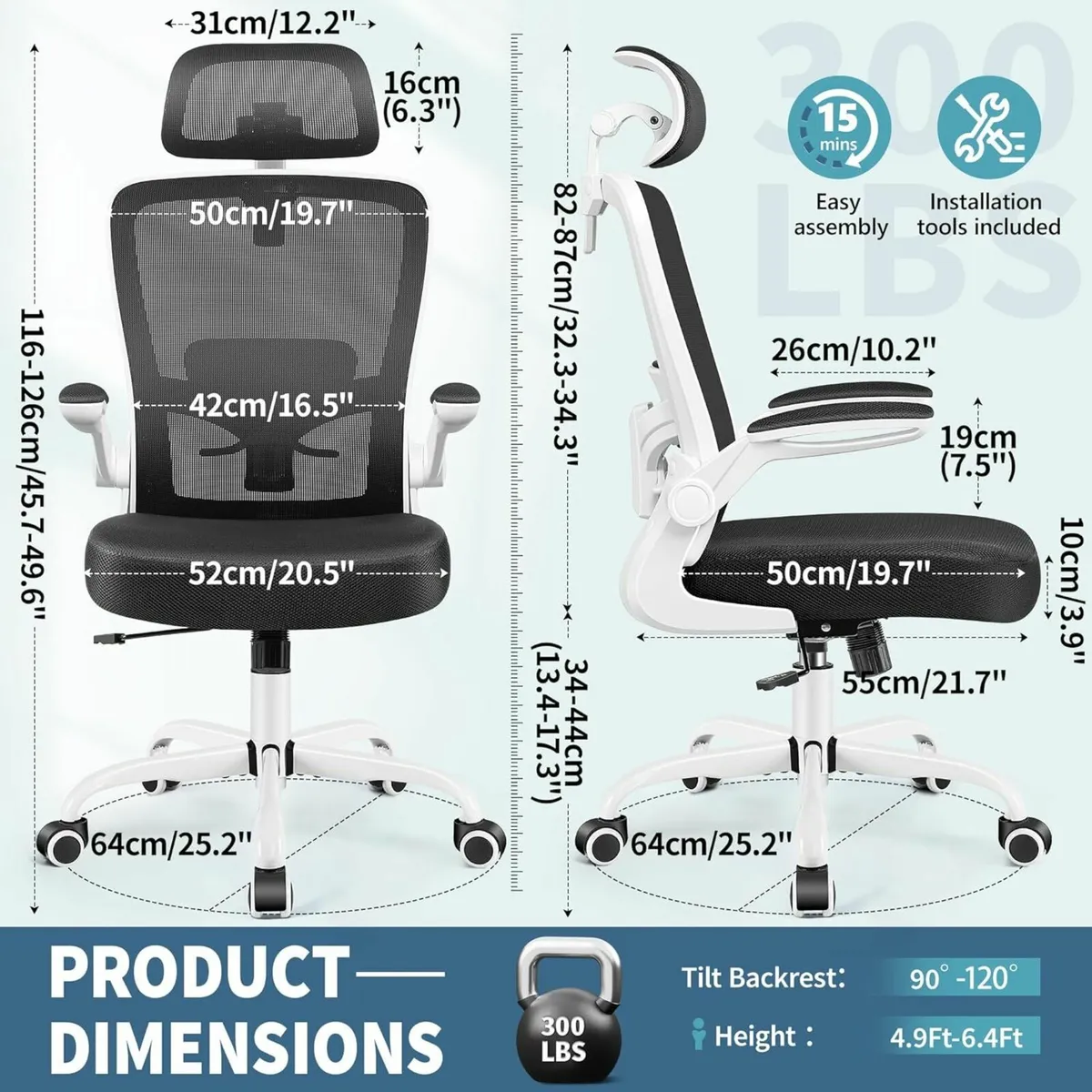 Ergonomic Office Chair Headrest Gaming Chair White - Image 3