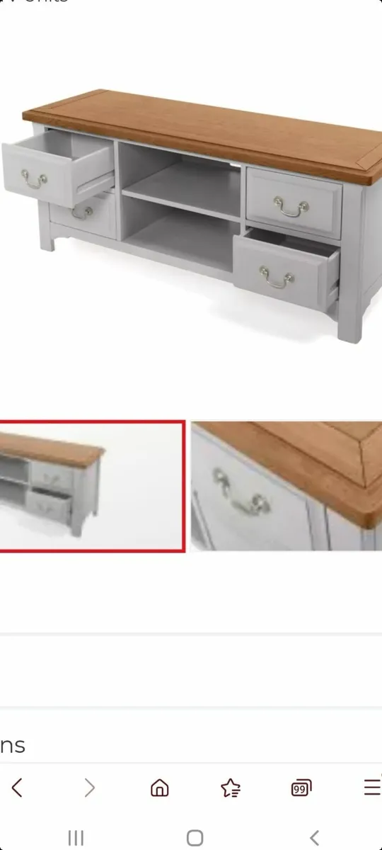 TV Unit Soft Grey, Wooden Oak Top