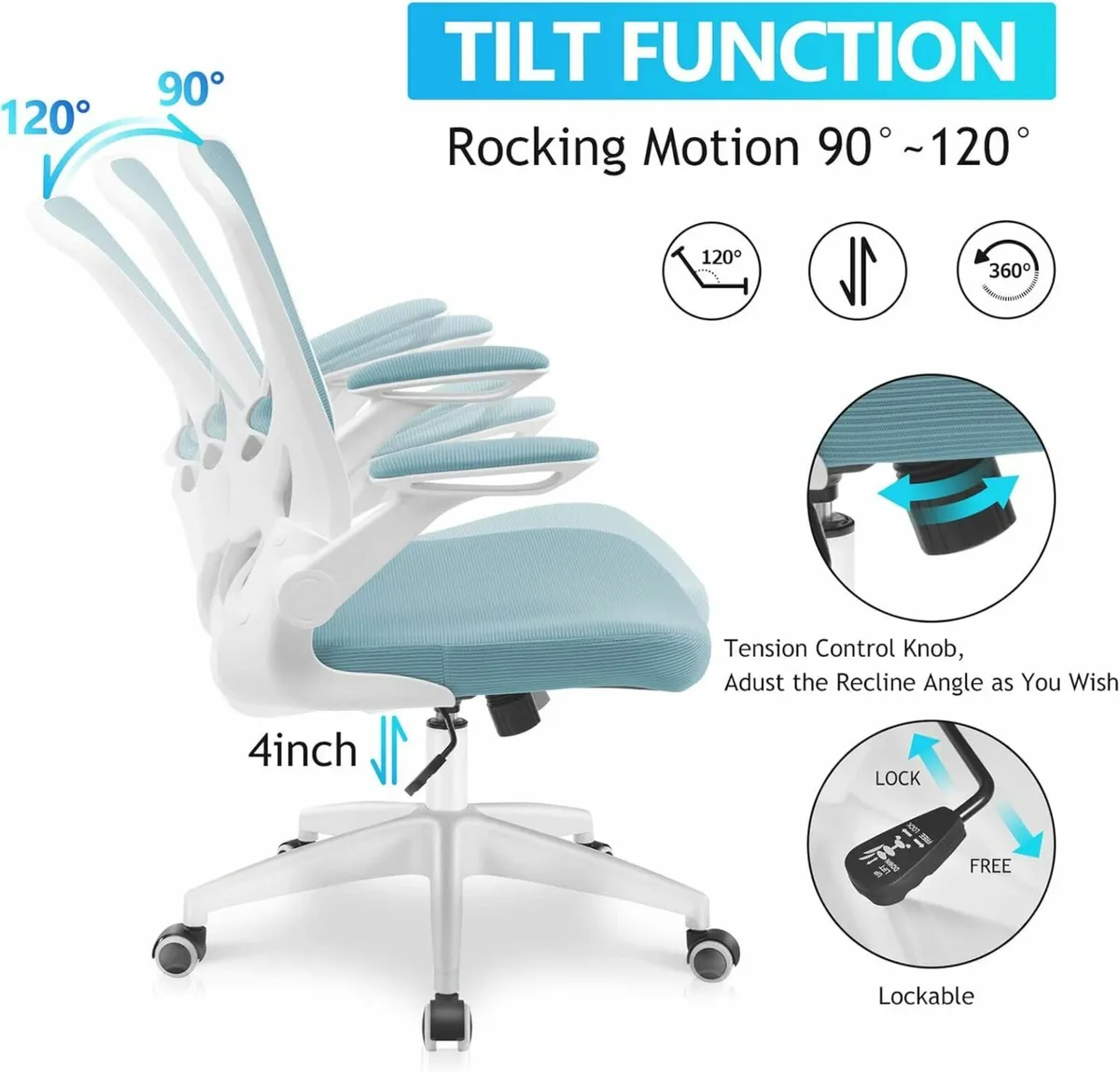 Ergonomic Office Chair blue Breathable Support - Image 2