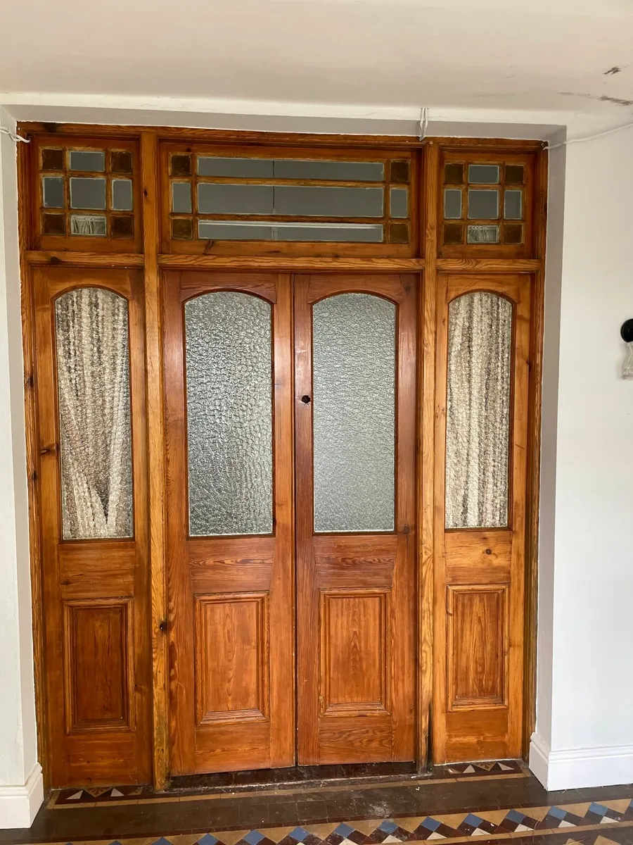 Stunning Vintage 1920s Double Pine Panel Doors - Image 2