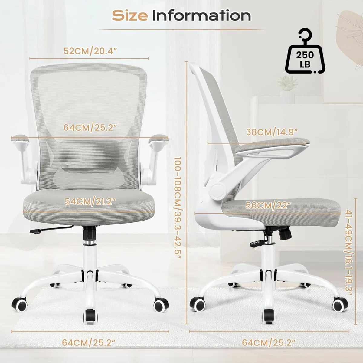 Ergonomic Mesh Office Chair Lumbar Support Grey - Image 3