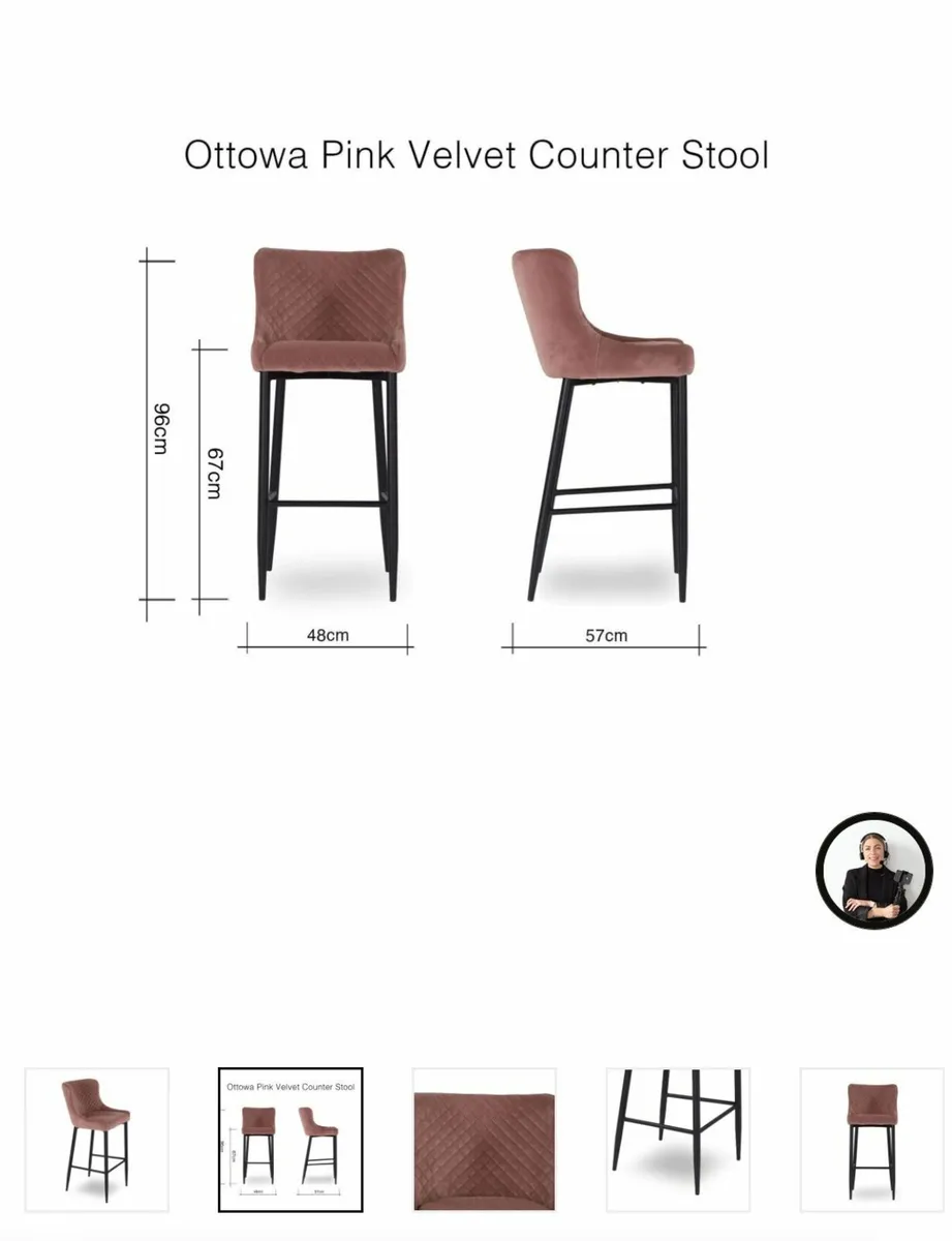 Pink Velvet Bar stool - Image 3