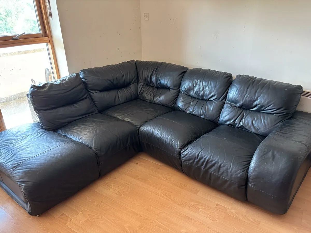 Black 5 Seat Corner Sofa - Image 1