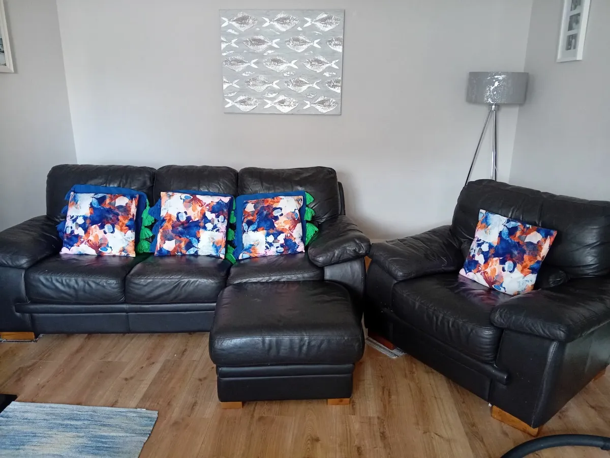 Large  brown  couch  armchair & matching pouffe. & - Image 1