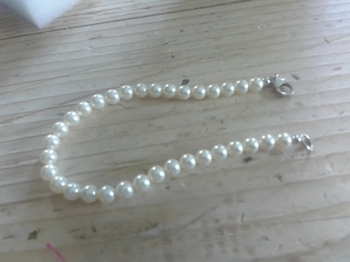 STERLING SILVER WHITE PEARL BRACELET 7.5" NEW - Image 2