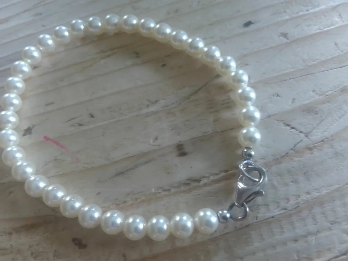 STERLING SILVER WHITE PEARL BRACELET 7.5" NEW - Image 1