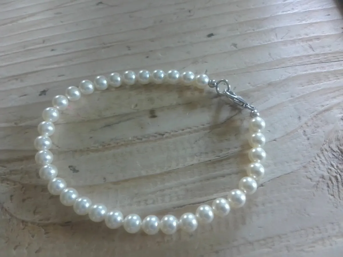 STERLING SILVER WHITE PEARL BRACELET 7.5" NEW - Image 4