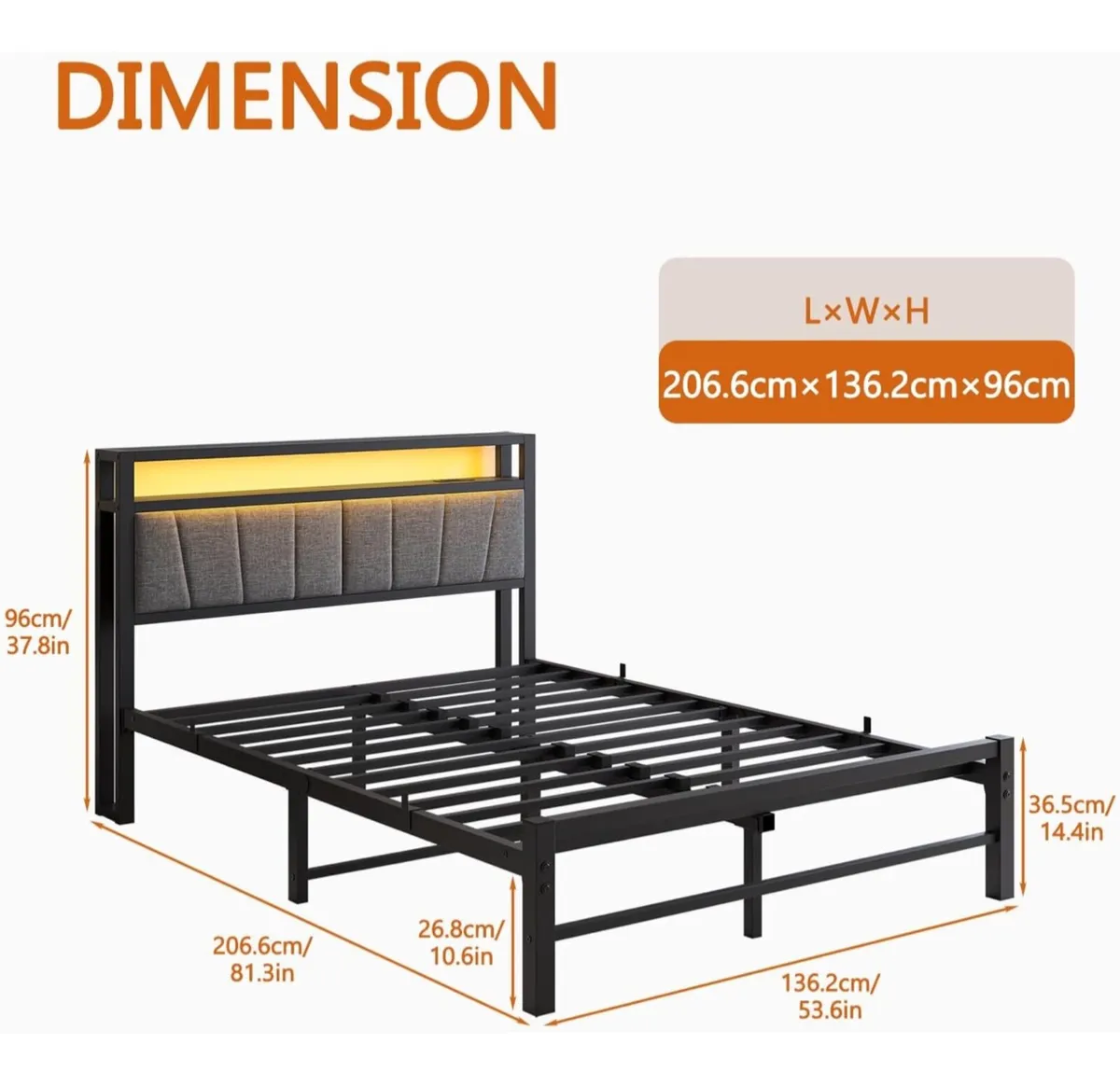 Double Bed Frame with Storage and LED Lights - Image 4