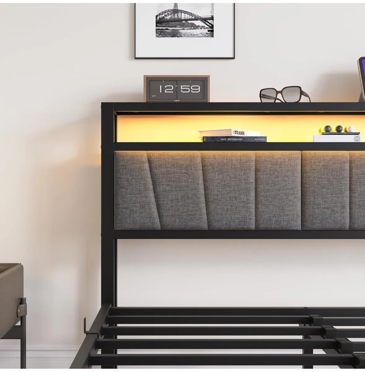 King Size Bed Frame with Storage and LED Lights - Image 2
