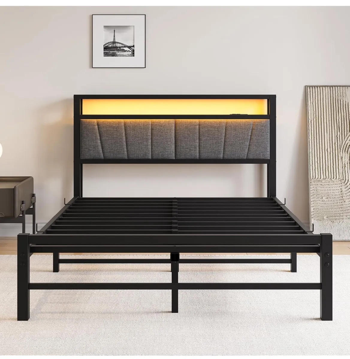 King Size Bed Frame with Storage and LED Lights - Image 3