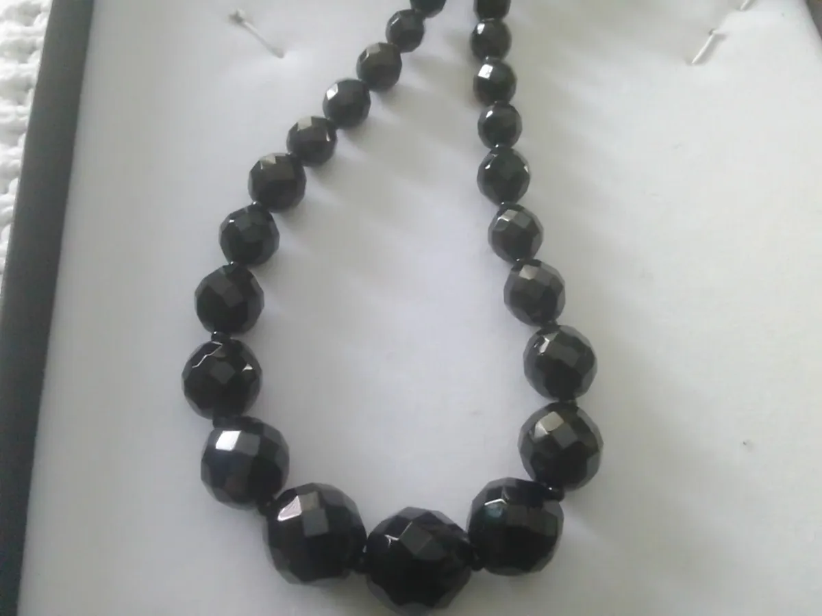 BLACK JET BEADED STERLING SILVER NECKLACE 18" - Image 3