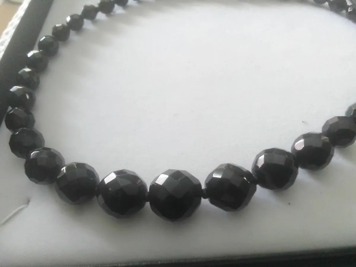 BLACK JET BEADED STERLING SILVER NECKLACE 18" - Image 4