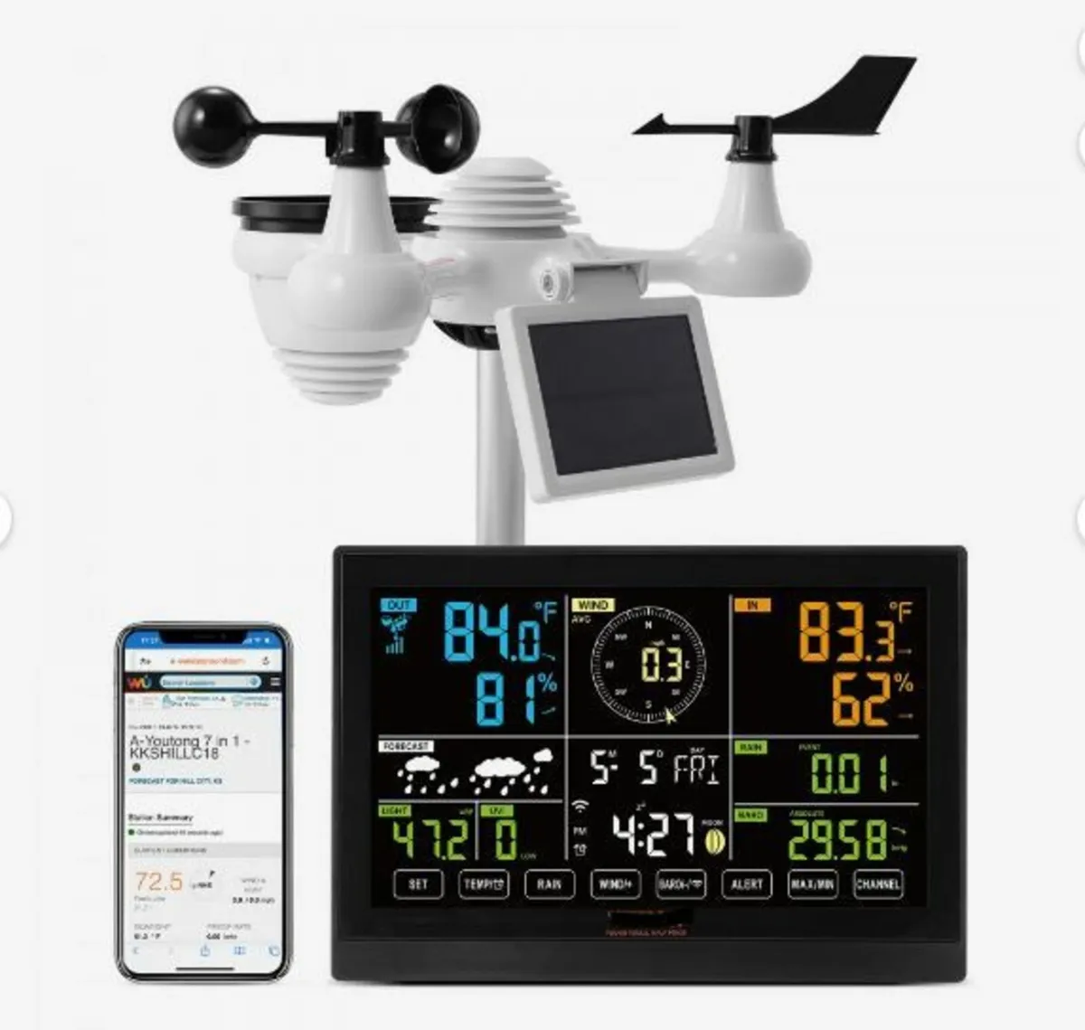 7-in-1 Wi-Fi Weather Station, 7.5 in Color Displa - Image 1