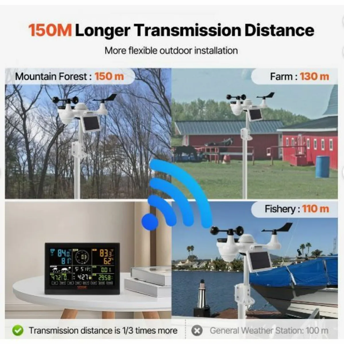 7-in-1 Wi-Fi Weather Station, 7.5 in Color Displa - Image 2