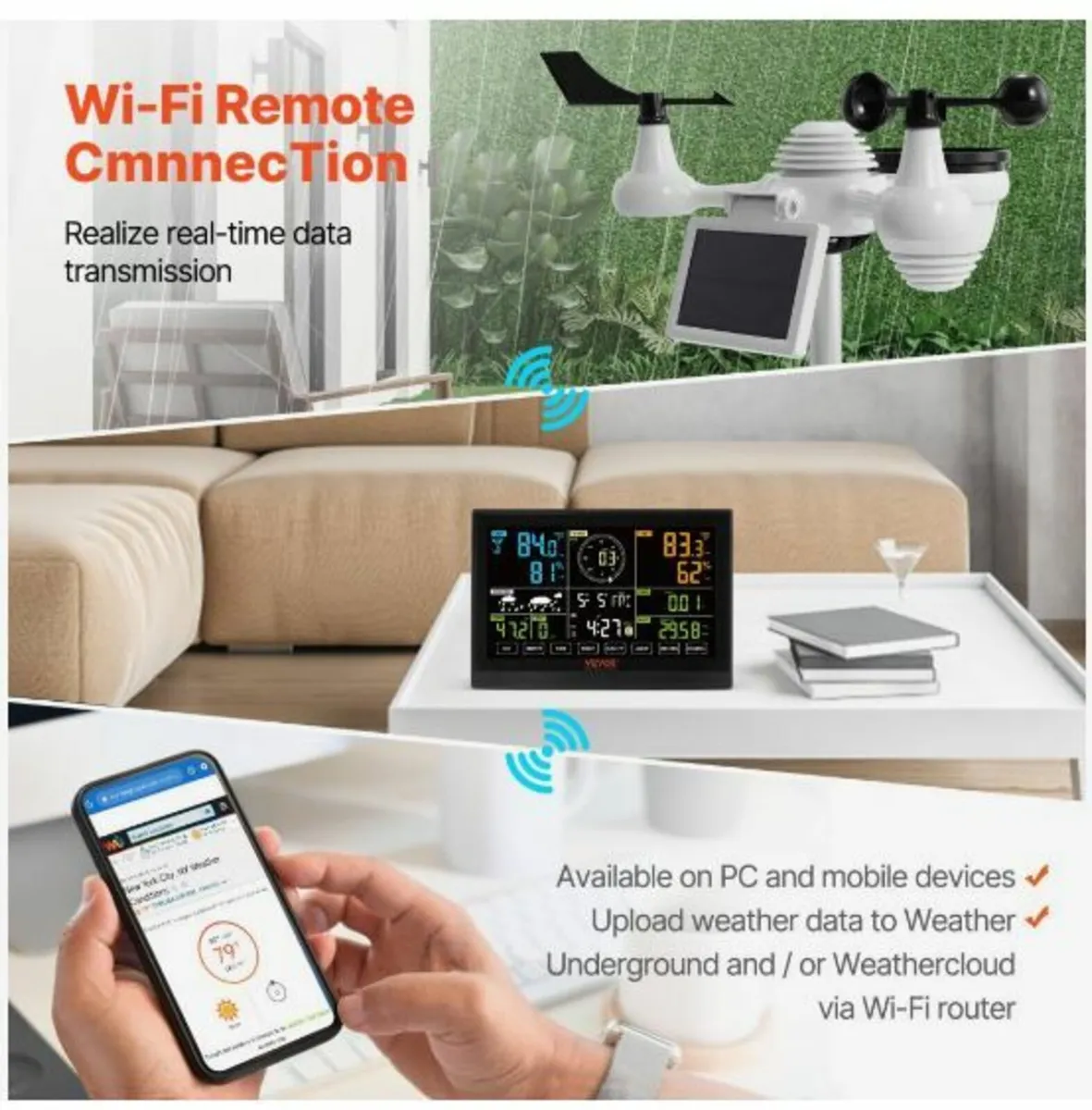 7-in-1 Wi-Fi Weather Station, 7.5 in Color Displa - Image 4