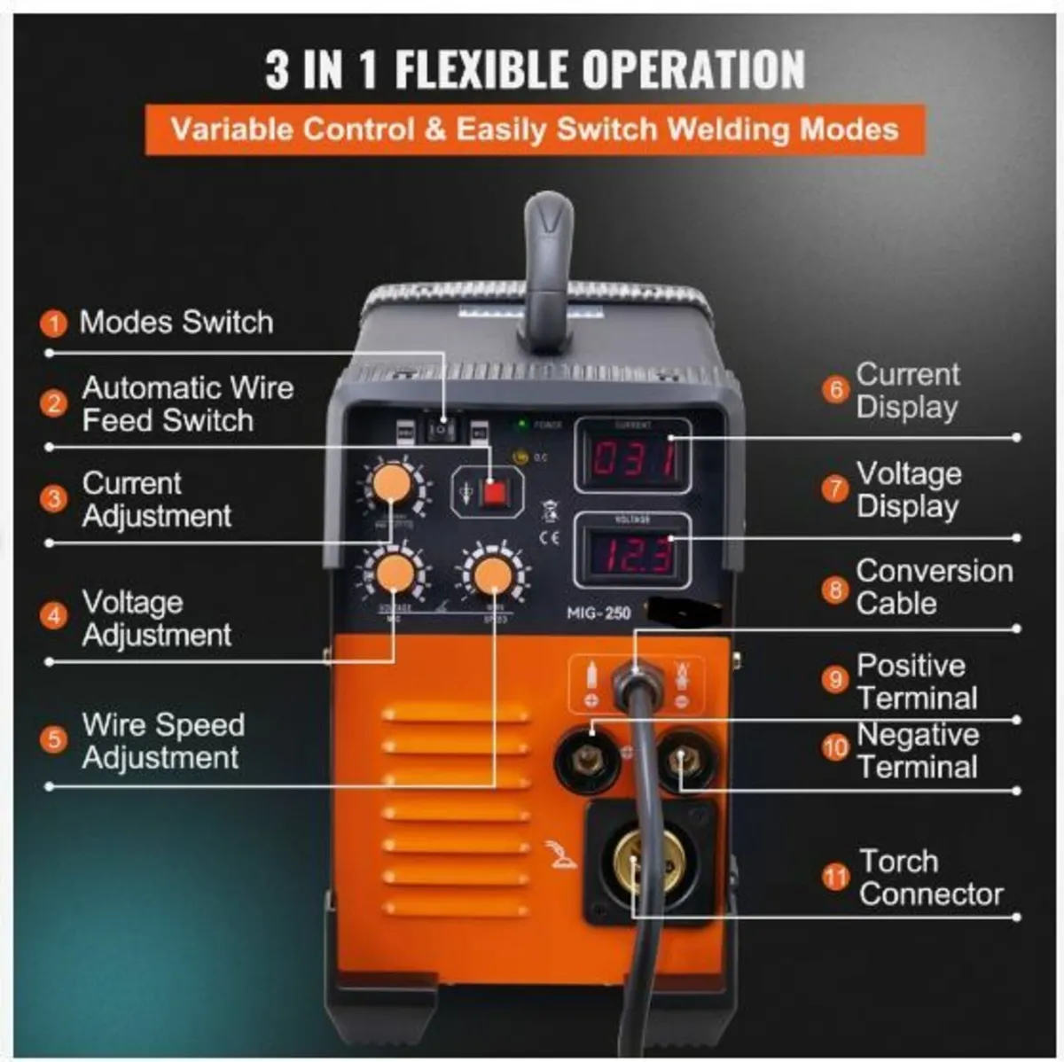 MIG Welder 250 Amp MIG LIFT TIG Arc Welder 3 in 1 - Image 2