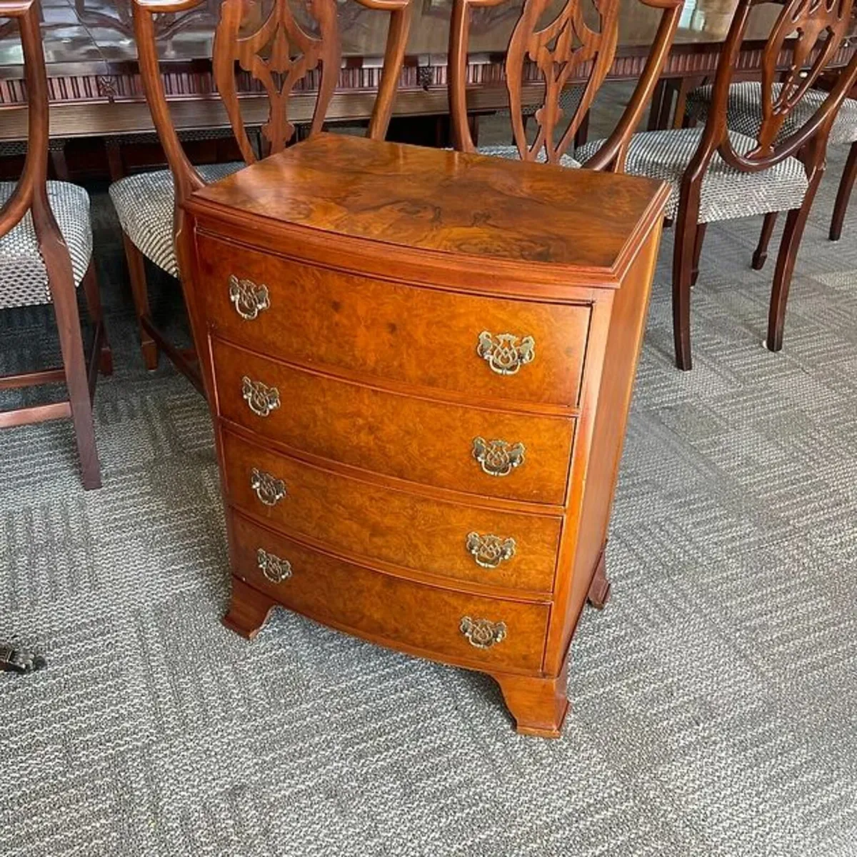 Fabulous mid 20th century walnut bow front four ch - Image 1