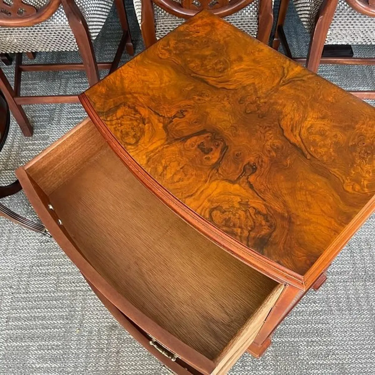 Fabulous mid 20th century walnut bow front four ch - Image 2
