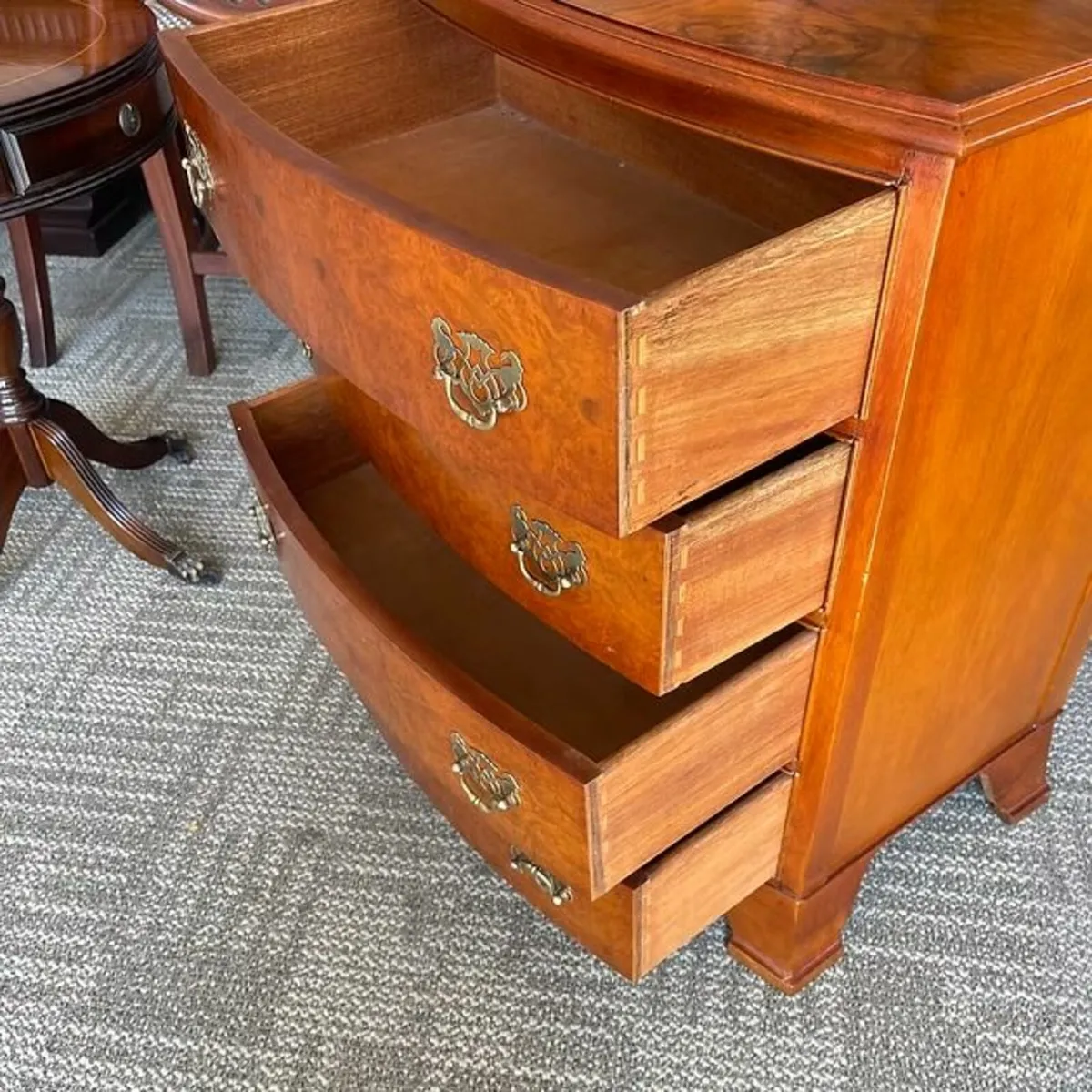 Fabulous mid 20th century walnut bow front four ch - Image 3