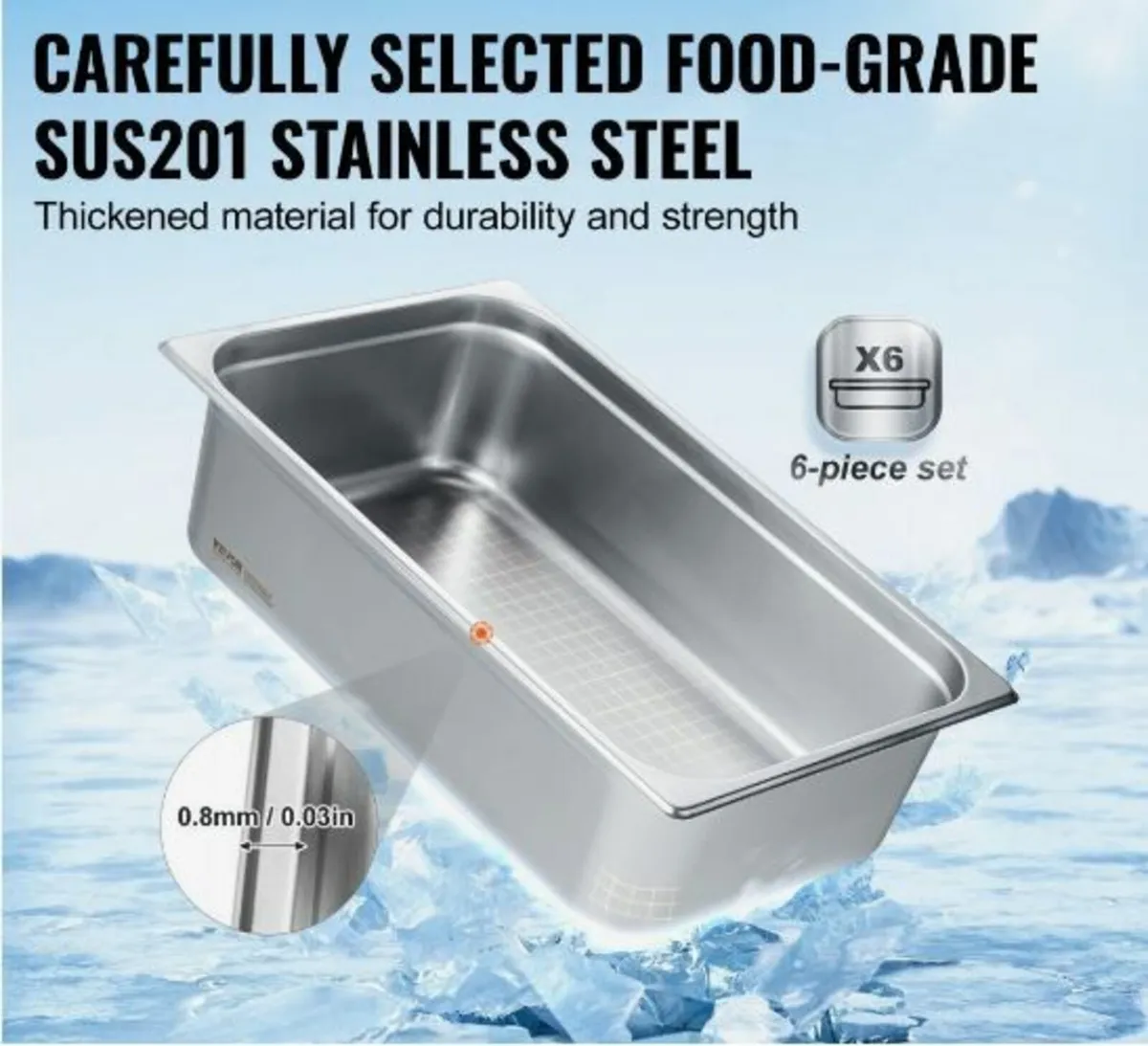 6 Pack Full Size Hotel Pans Steam Table - Image 2