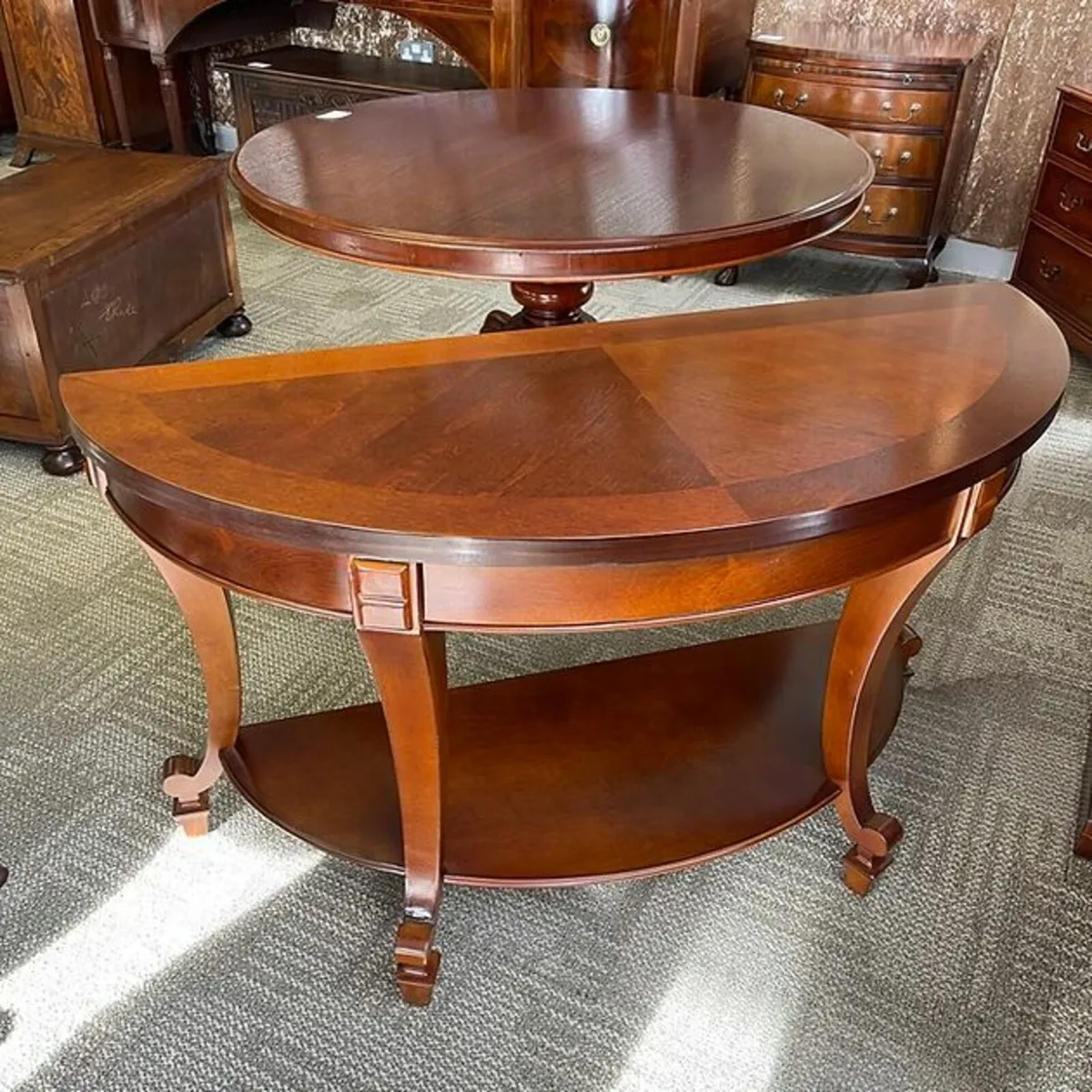 Beautiful rosewood demi lune two-tier console tabl - Image 1