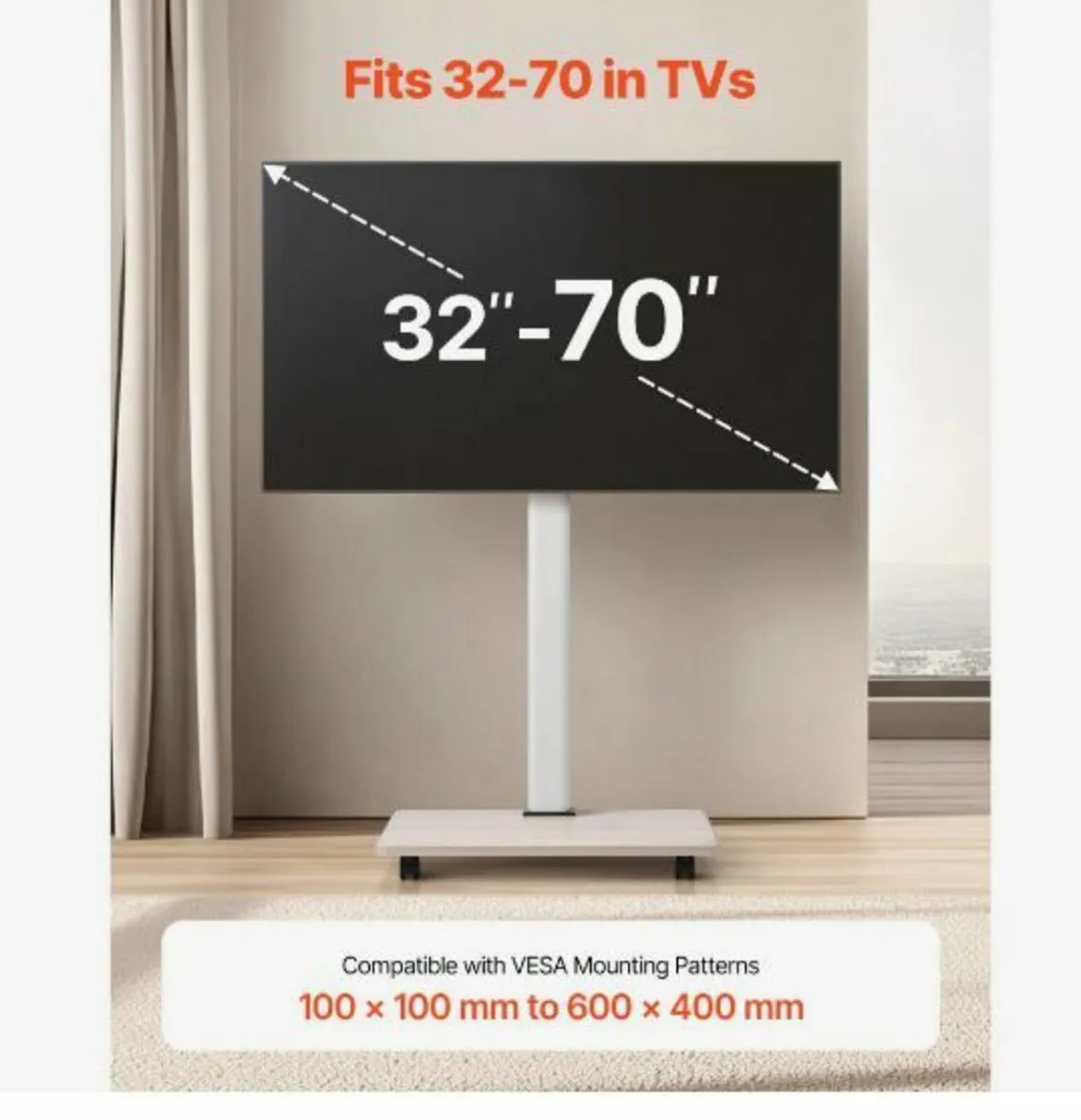 Rolling TV Stand Mobile TV Cart Holds - Image 2