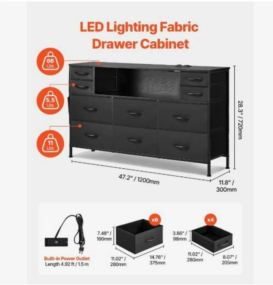 10 Fabric Drawer Dresser with Open Storage - Image 2