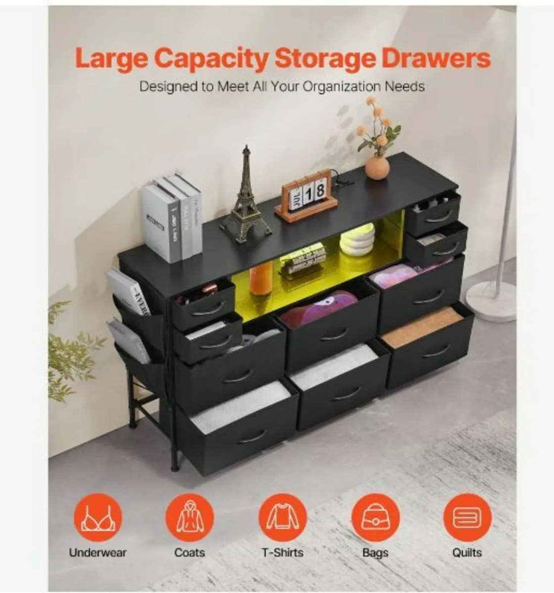10 Fabric Drawer Dresser with Open Storage - Image 3