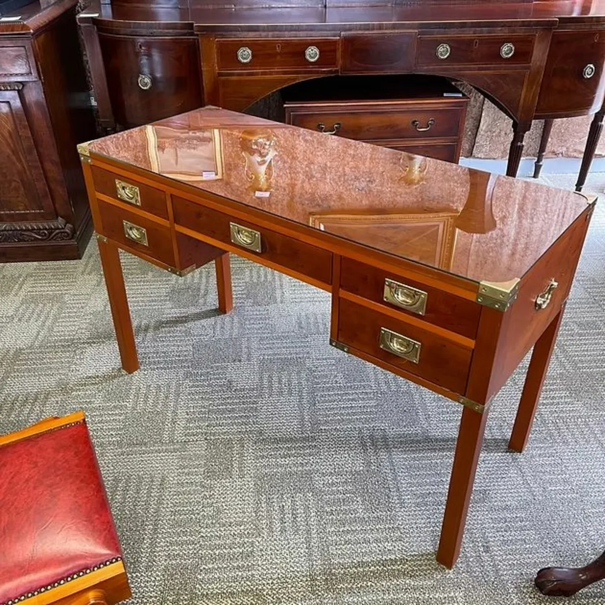 Beautiful yew campaign writing/console table - Image 1