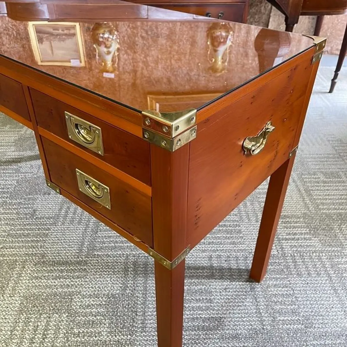 Beautiful yew campaign writing/console table - Image 2